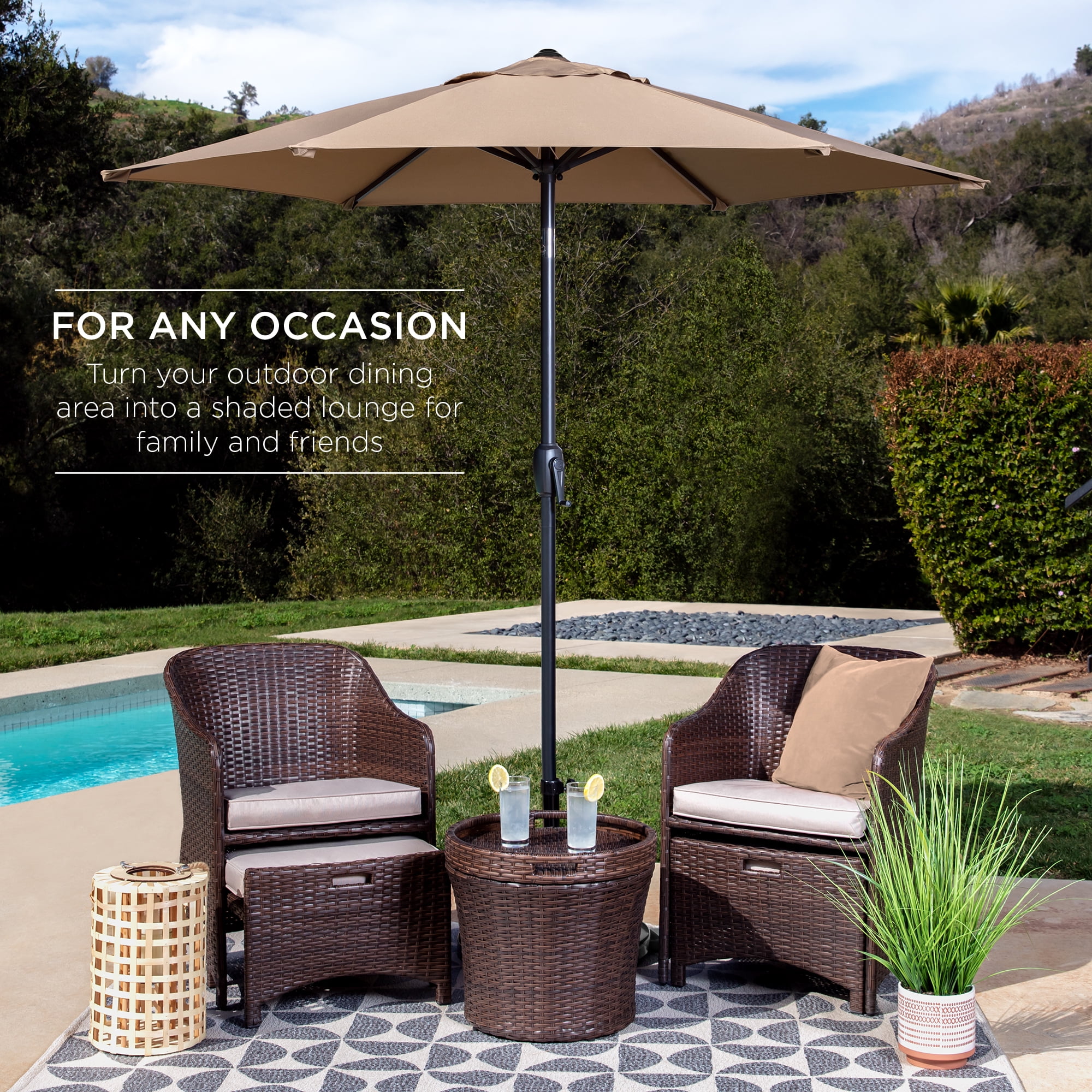 Best Choice Products 7.5ft Heavy-Duty Outdoor Market Patio Umbrella w/ Push Button Tilt, Easy Crank - Tan