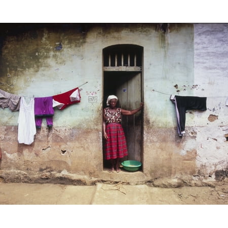 Woman In Front Of The House Democratic Republic Of Sao Tome And Principe Stretched Canvas - Henning Marstrand  Design Pics (34 x