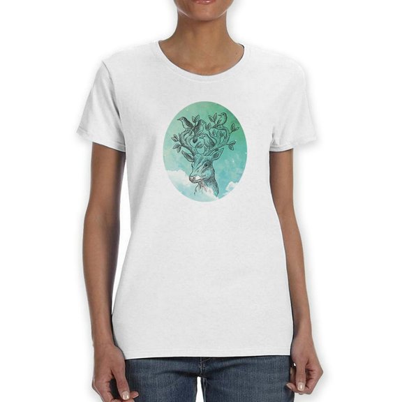 Divine Nature Deer Women White T-Shirt, Female Small