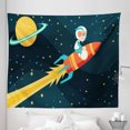 thumbnail image 1 of Rocket Tapestry, Boy Riding Rocket in Space Journey Exploring Universe Theme, Fabric Wall Hanging Decor for Bedroom Living Room Dorm, 5 Sizes, Dark Petrol Blue Yellow, by Ambesonne, 1 of 1