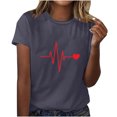 thumbnail image 2 of Qiopertar Mode Adulte Manches Courtes Col Rond Impression de la Saint-Valentin Blouse Décontractée T-Shirt Hauts Chemise Liquidation Livraison Gratuite Offres de la Semaine Liquidation, 2 of 5