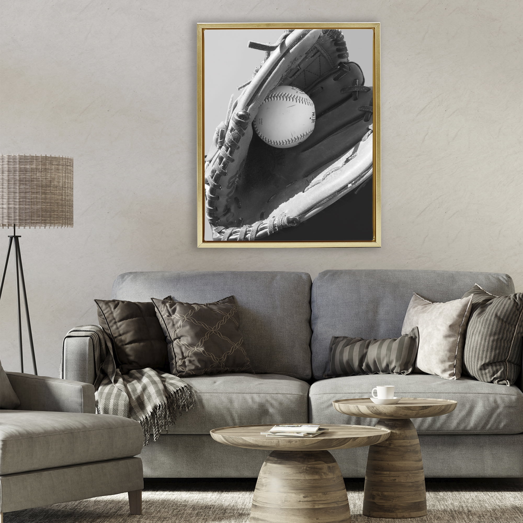 Stupell Industries Nice Catch Baseball Gold Framed Floater Canvas Wall Art, design by Marcus Prime
