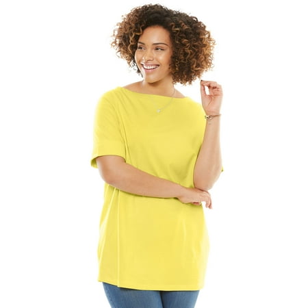 British Boatneck Tee - Plus Size Boatneck Cuffed-sleeve Perfect Tee