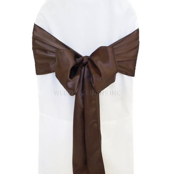 Wedding Linens Inc. (10pcs) 8" x 108" Satin Chair Sashes Chair Sash Bow ties for Wedding Party Catering Banquet Decoration Events - Chocolate