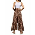 thumbnail image 6 of Women Boho High Waist Wide Leg Pants Summer Casual Flower Print Palazzo Flowy Front Ties Beach Trousers Bohemian Clothes, 6 of 7