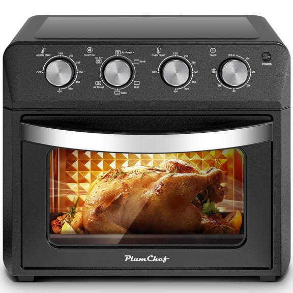 Plum Chef 27.5QT Air Fryer, 6-in-1 Extra Large Air Fryer Toaster Oven with 7 Presets for Roasting, Baking & Frying, Accessories Included, Stainless Steel Finish, Black
