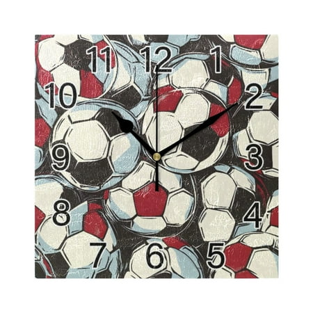 Ryvnso Football Soccer Ball Wall Clock Square Silent Non-Ticking Battery Operated 7.78