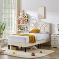 thumbnail image 3 of VECELO Set of 2 Twin Bed Frames, Modern Upholstered Platform Bed Frame with Adjustable Headboard, No Box Spring Needed, Beige, 3 of 8