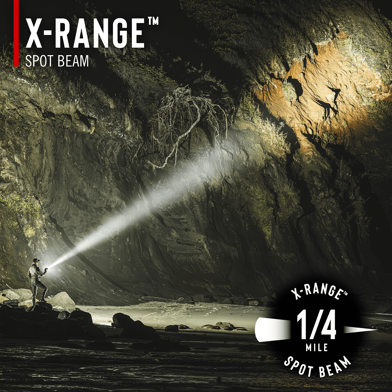 Coast LS20R 2500 Lumen Rechargeable LED Spotlight, 1/4 Mile Beam Distance, SOS Mode, IP67 Waterproof