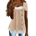 thumbnail image 1 of B91xZ T-Shirts pour Femmes Col en V Manches Courtes Hauts Unis Blouses, Kaki P, 1 of 5