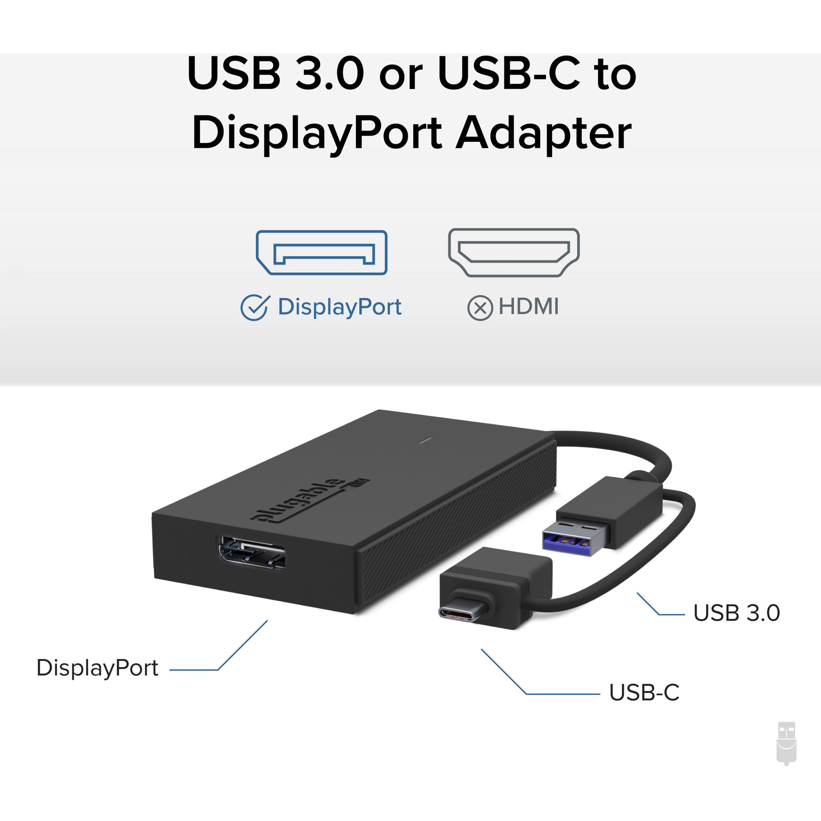 Plugable USB C to DisplayPort Adapter, Universal Video Graphics Adapter for USB 3.0 and USB-C Macs and Windows, Extend a DisplayPort Monitor up to 1080p@60Hz - image 2 of 7