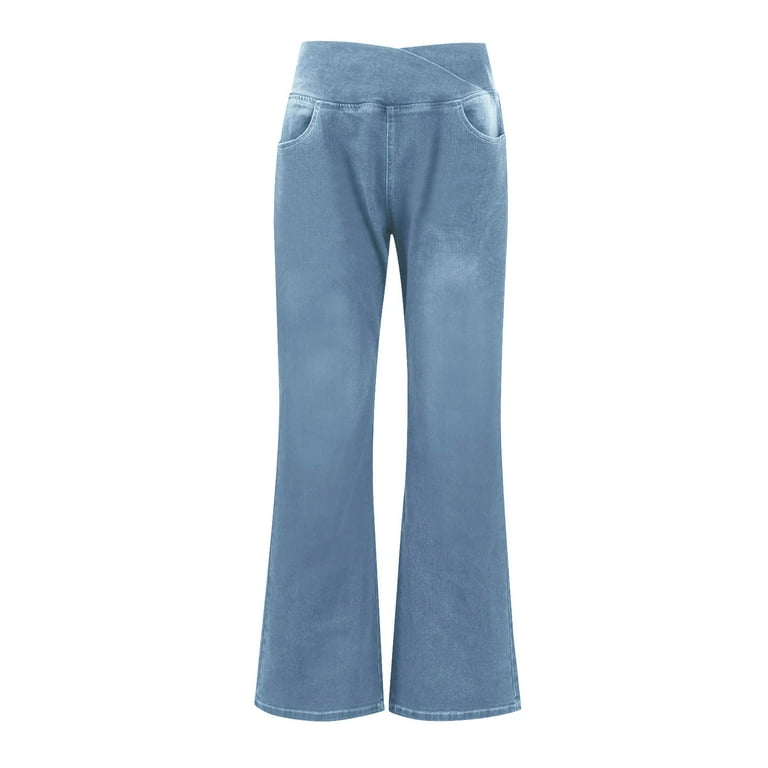 HaiMao Womens Drawstring High Waist Wide Leg Jeans Straight Leg