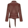 thumbnail image 4 of jtjvou Faux Leather Jacket Women Vintage Style Motorcycle Long Sleeve Waist Belt Leather Jacket Women 2025 Wine XL, 4 of 7