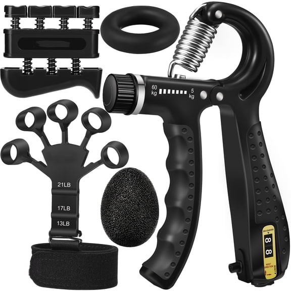 5-piece Grip Trainer Set - Adjustable Grip Trainer (5-60kg), Finger Stretching and Exerciser, Handheld Grip Trainer Designed for the Arm, Suitable for Climbing, Weightlifting, Fitness
