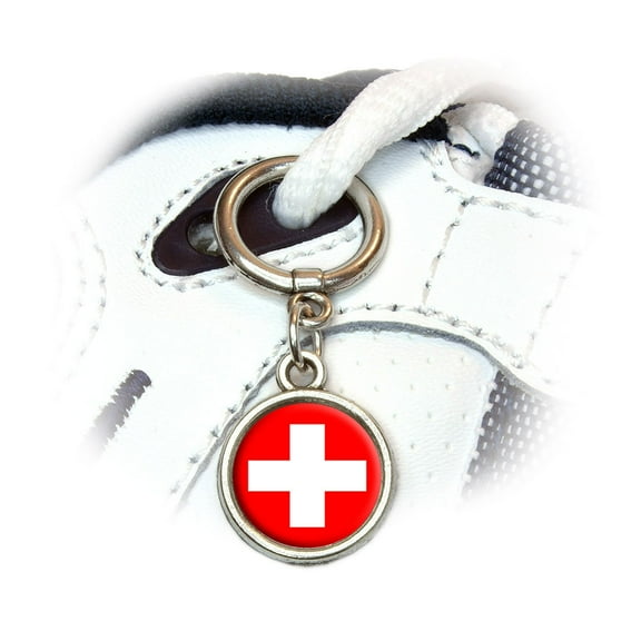 Switzerland Swiss Flag Round Dangle Shoe Charm