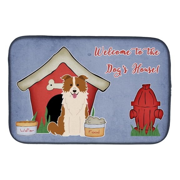Dog House Collection Border Collie Red White Dish Drying Mat