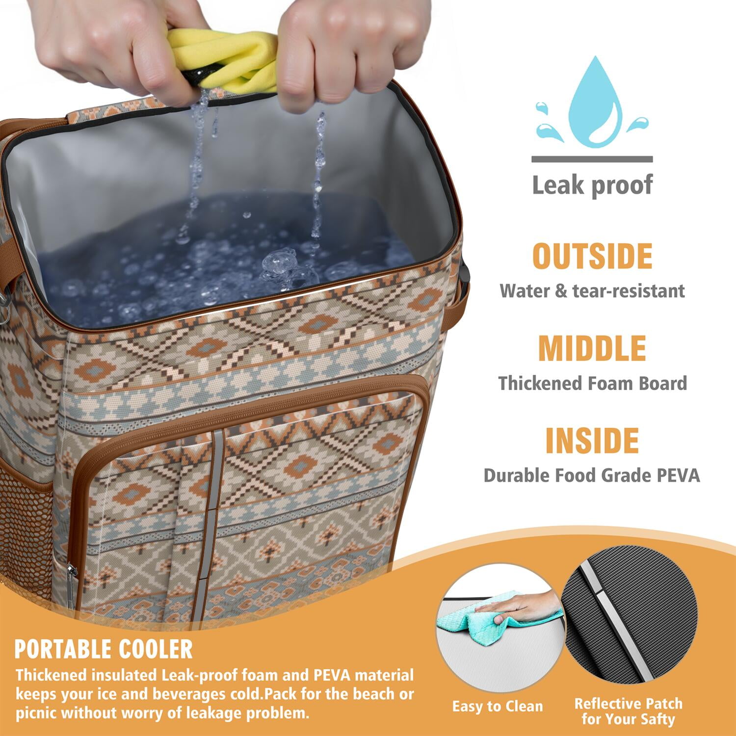 Travel Cooler Bag - Boho Bohemia Pioneer Flower Geometric Line Art Camping Beer Cooler Backpack with Bottle Opener- Waterproof Insulated Picnic Backpacks - Cooler Bag for Beach