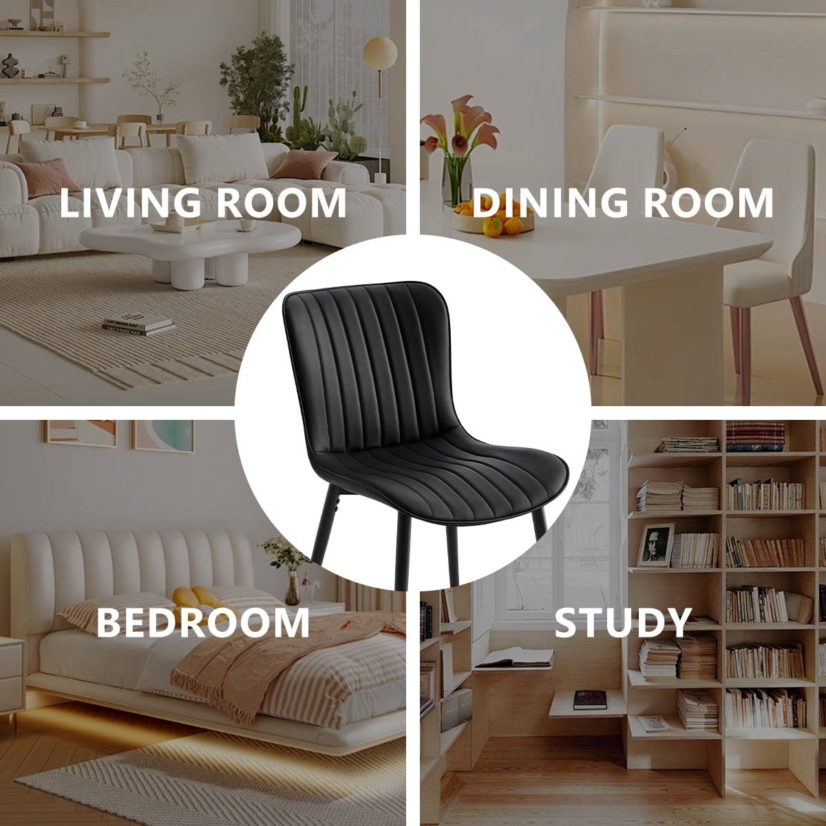 Modern Dining Chairs Set of 6, PU Leather Upholstered Kitchen Side Chairs with High Backrest, Heavy Duty, Cushions & Durable Metal Legs with Adjustable Feet for Kitchen, Dining Room,Restaurant,Black