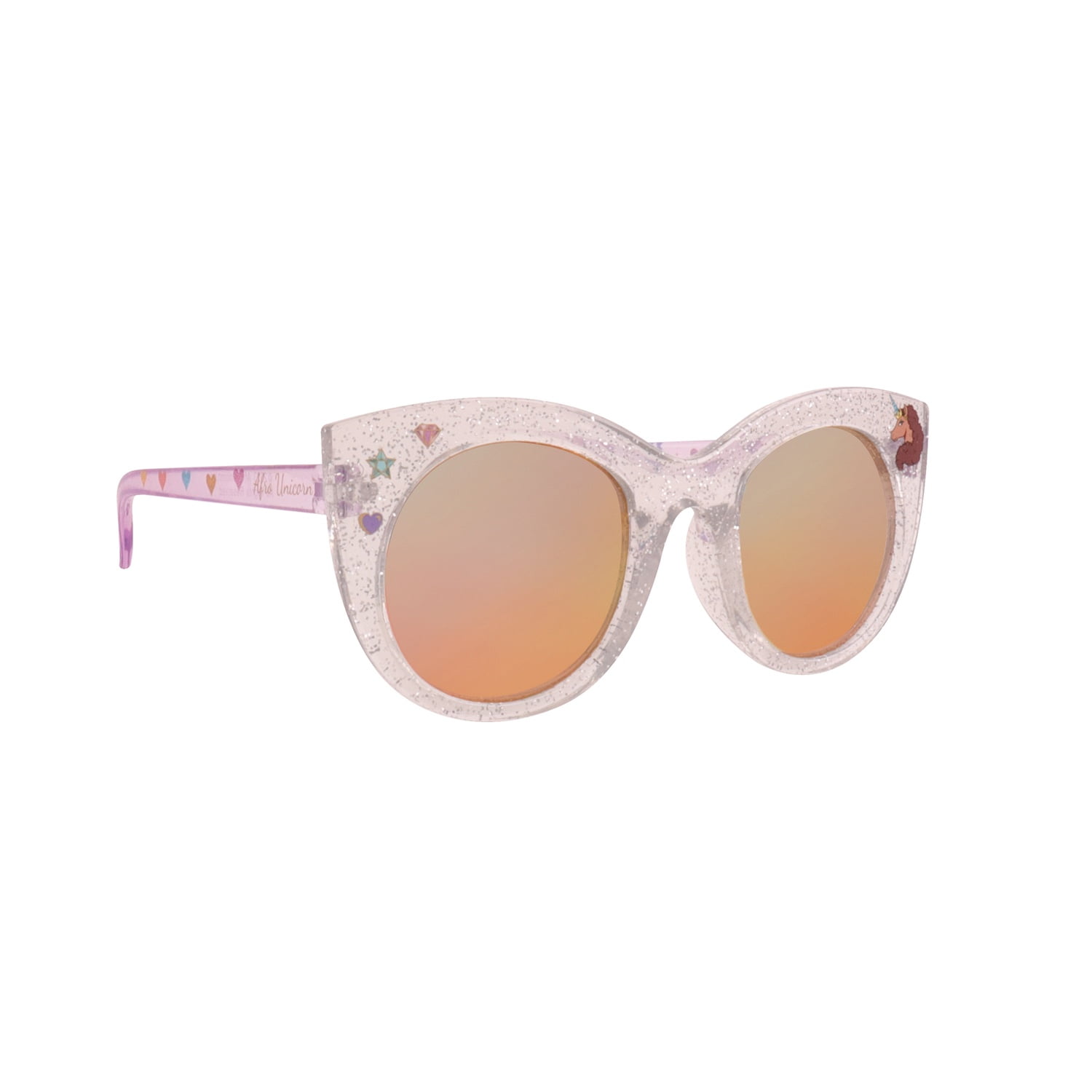 Afro Unicorn White and Purple Glitter Cateye Kids Sunglasses