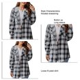 thumbnail image 2 of Women Long Sleeve Plaid Hooded Shirt Drawstring Button Up Shacket Jacket Chest Pockets Casual and Cozy, 2 of 3