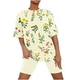 thumbnail image 2 of Sakmal Elbow-Length Pajamas for Women Trendy Shorts Pant Beige Loose Fit Comfy Floral Sleepwear for Ladies, 2 of 5