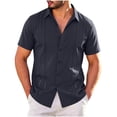 thumbnail image 2 of COSFO Blue Mens Casual Button Down Shirts Short Sleeve Summer Shirt Collared Beach Loose Fit Men's Shirts M, 2 of 6