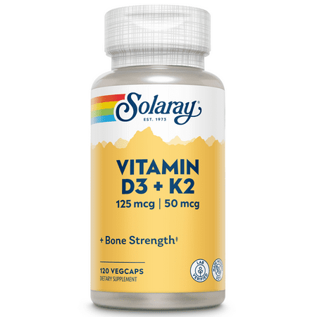 Solaray Vitamin D3 + K2 | D & K Vitamins for Calcium Absorption and Support for Healthy Cardiovascular System & Arteries | Non-GMO & No Soy | 120CT