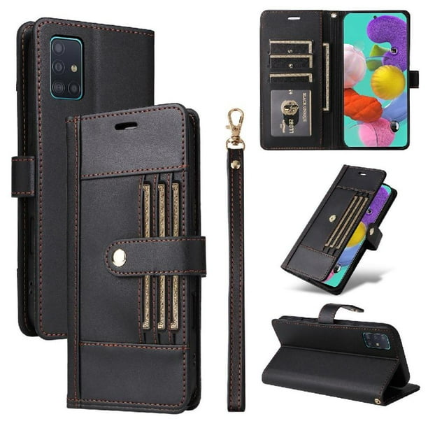 FOXDOCK Funda tipo Cartera para Samsung Galaxy A51 4G – Cubierta de Cuero PU con Múltiples Ranuras, Bolsillo para Efectivo y Correa de Muñeca