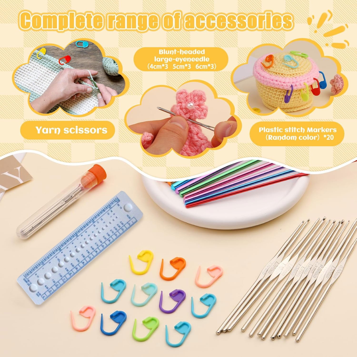 MRSXXNTY  127 Pcs Crochet Needles Set, Crochet Hooks Kit with Storage Case, Ergonomic Knitting Needles Stitch Marker DIY Hand Knitting Craft Art Tools for Beginners