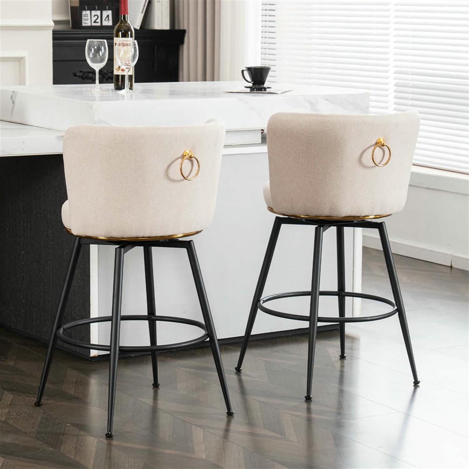 Demi Bonn 33" Counter Height Bar Stools Set of 2, Swivel Barstools with Back, Kitchen Island Countertop Chairs for Dining Room, Beige