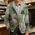 thumbnail image 2 of IWRICH St. Patrick's Day Corduroy Blazer Formen Shamrock Jackets 3D Splicing Printed Colorblock Button Loose Work Sport Coat with Pocket 01-Light Green M, 2 of 4