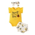 thumbnail image 3 of xfsWaSs Baby Girl Easter Outfit Adorable Baby Girls Summer Clothes 3 Pcs Cute Print Short Sleeve Romper Ruffle Shorts Set With Headband 0-3 Months, 3 of 9
