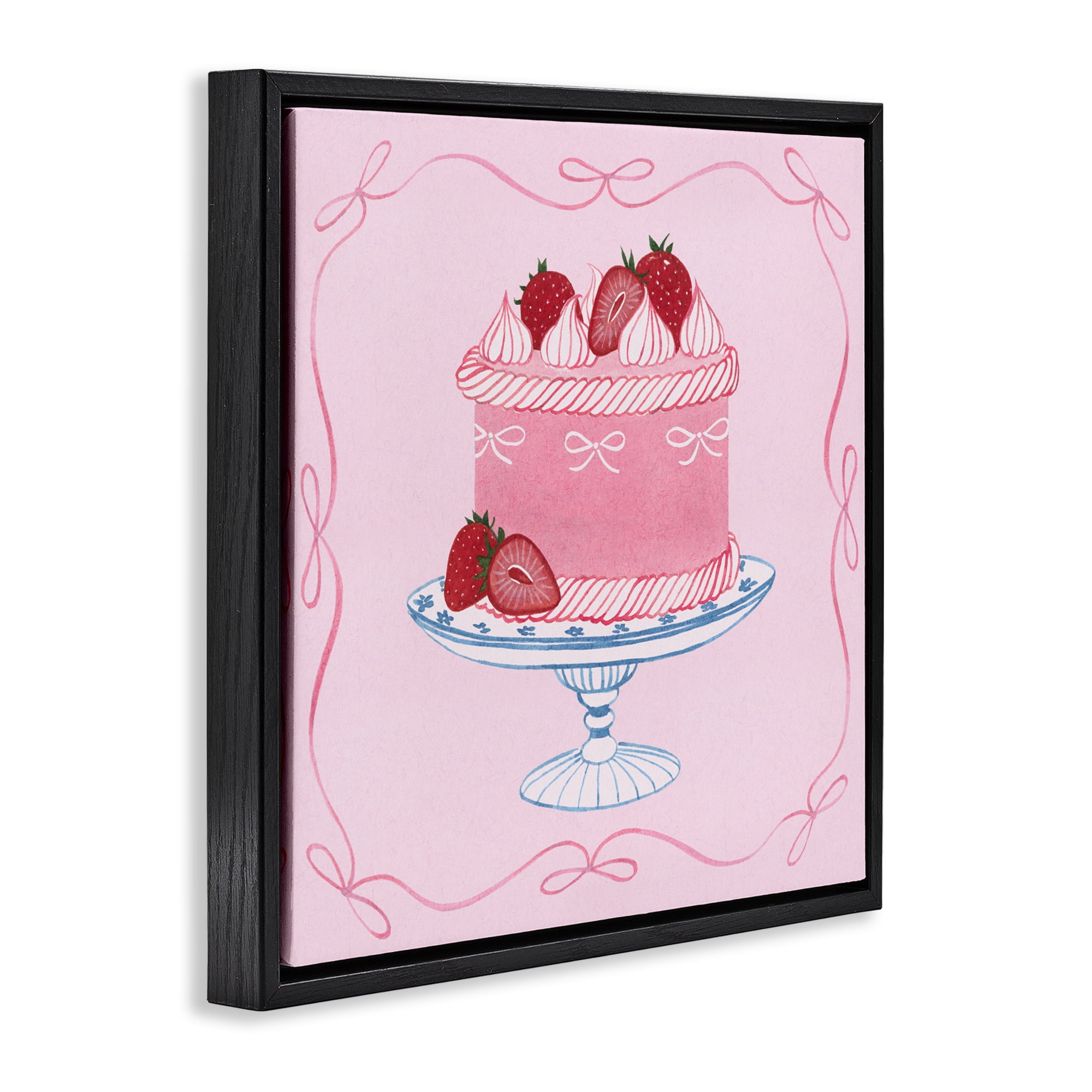 Stupell Industries Pink Strawberry Cake Black Framed Floater Canvas Wall Art, design by Grace Popp