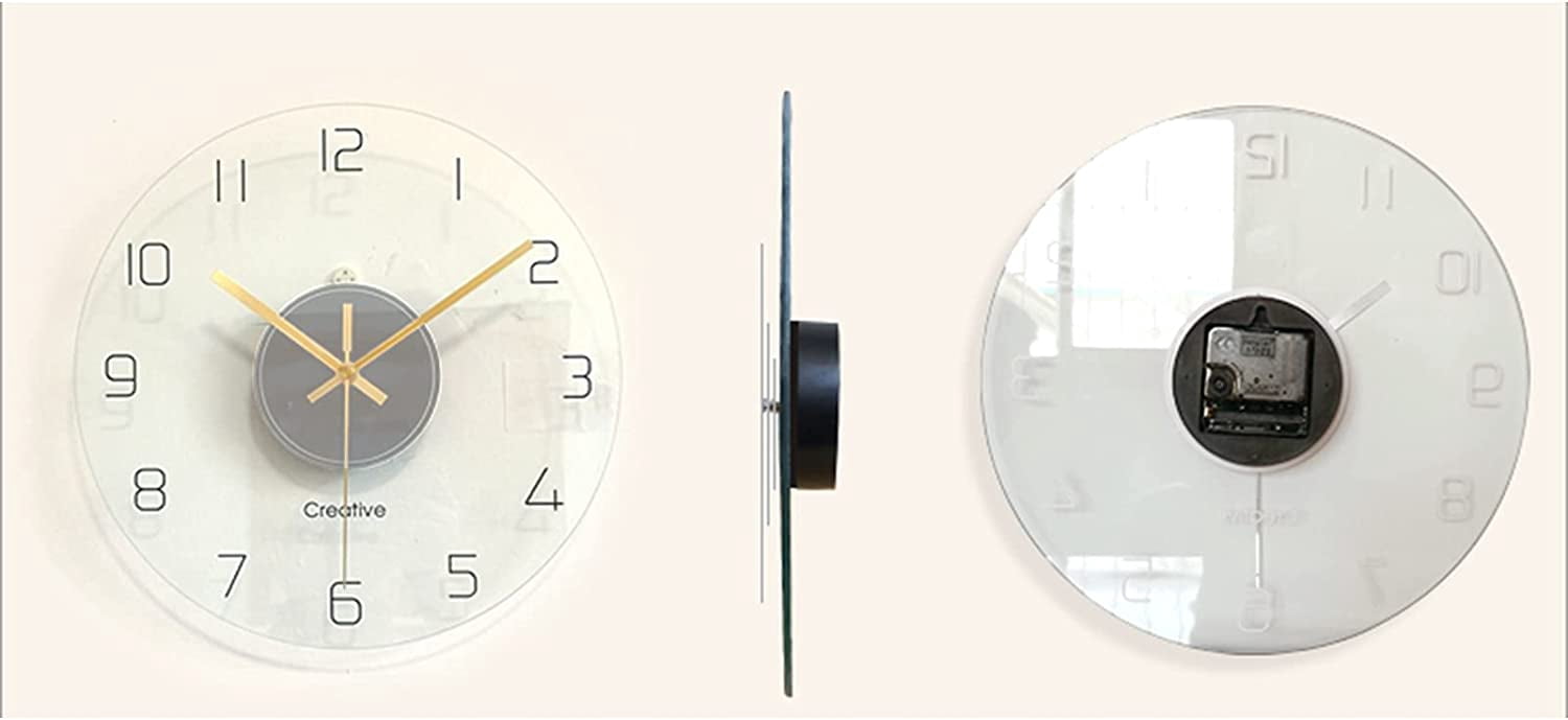MONIPA Transparent Wall Clock Round Tempered Glass Clock Ultra-Thin Quartz Wall-Mounted Clock Silent for Home Living Room Decoration 30×30×0.4cm