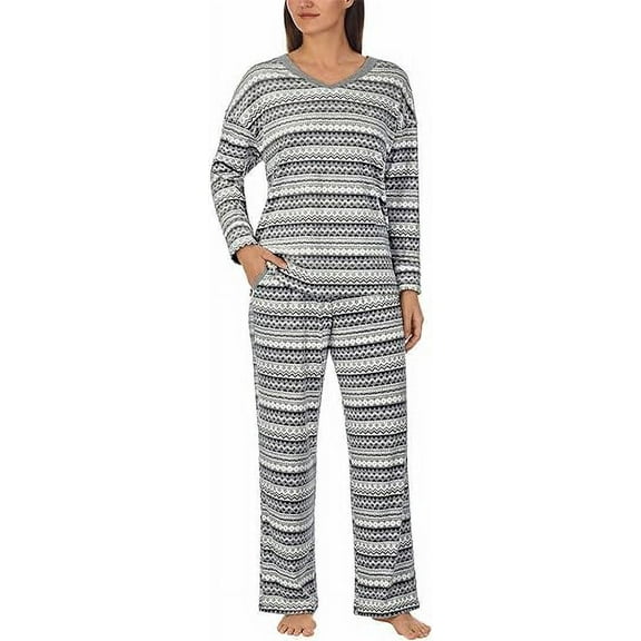 Nautica Women's 2 Piece Fleece Pajama Sleepwear Set Color: XS, Size: Gray Fairisle