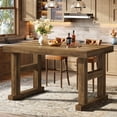thumbnail image 2 of Finmind  63" Home Bar Tale Unit,  Wooden Counter Height Pub Table with Sturdy Legs for Dining Room, Bistro, Brown, 2 of 10