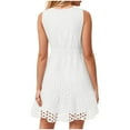 thumbnail image 5 of vigerkar Women's Summer Sleeveless Mini Dress V Neck Hollow Out Eyelet High Waist A Line Swing Short Party Dresses White, S, 5 of 7