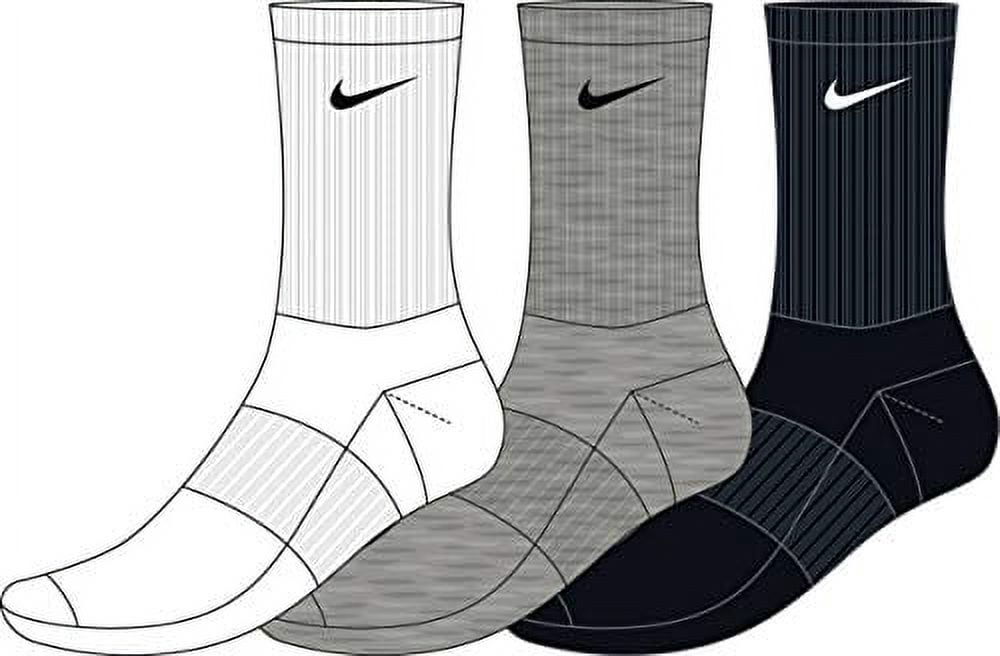 Nike Everyday Lightweight Crew Socks 3 Pair Black/ White/ Gray Large  SX7676-901 