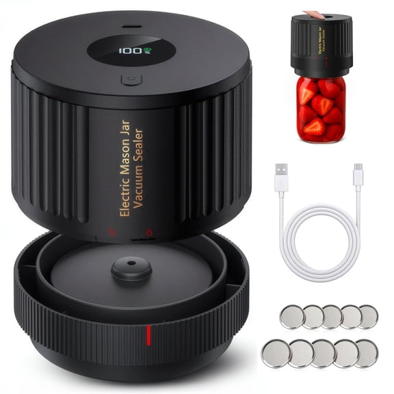 AARTVARK TEES Electric Mason Jar Vacuum Sealer, Vacuum Sealer Kit for Wide-Mouth & Regular-Mouth Mason Jars,Food Storage and Fermentation, Black