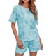 thumbnail image 1 of Guardurnaity Conjunto de 2 piezas de camiseta, quinto pantalón, traje informal para dormir, algodón cómodo, traje de moda de piezas, elegante, Yoga, Prendas para la parte del cuerpo Azul s Guardurnaity AP011066-06, 1 of 6