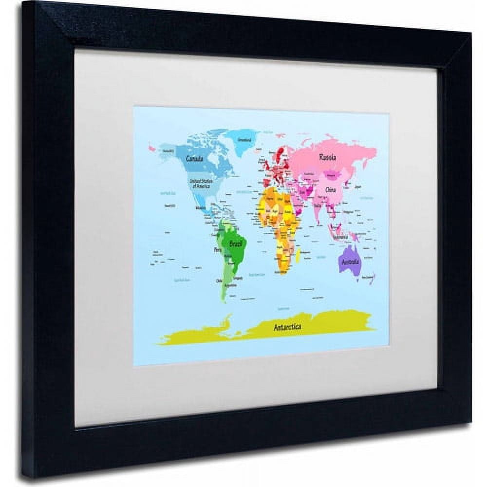 Trademark Fine Art "World Map for Kids" Canvas Art by Michael Tompsett, White Matte, Black Frame