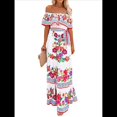 thumbnail image 3 of Vestido de Verano para Mujer, Estampado Floral, Hombros Descubiertos, Sin Mangas, y Rojo L, 3 of 10