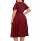 thumbnail image 4 of Falda midi holgada de manga corta con cuello en V, talla grande, color liso, para verano de 2022, color rojo vino, XL, 4 of 5