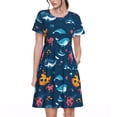thumbnail image 1 of Fotbe Ocean Floor Animals Vestido Largo de Moda para Mujer, Vestido Tipo Camiseta con Manga Corta y Estilo Casual a Rayas y Bloques de Color, 1 of 6