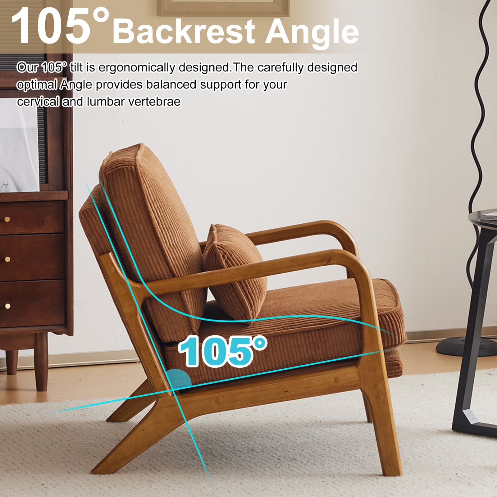Ktaxon Accent Chair Corduroy Upholstered Armchair, Reading Club Chair with Pillow and Solid Wood Frame for Living Room Bedroom Furniture Brown