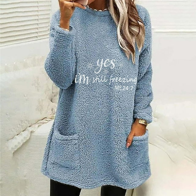 DPTALR Blouse de Noël pour Femmes à Col Rond et Manches Longues, Ample, Imprimée, avec Poche, Chaude pour l'Hiver
