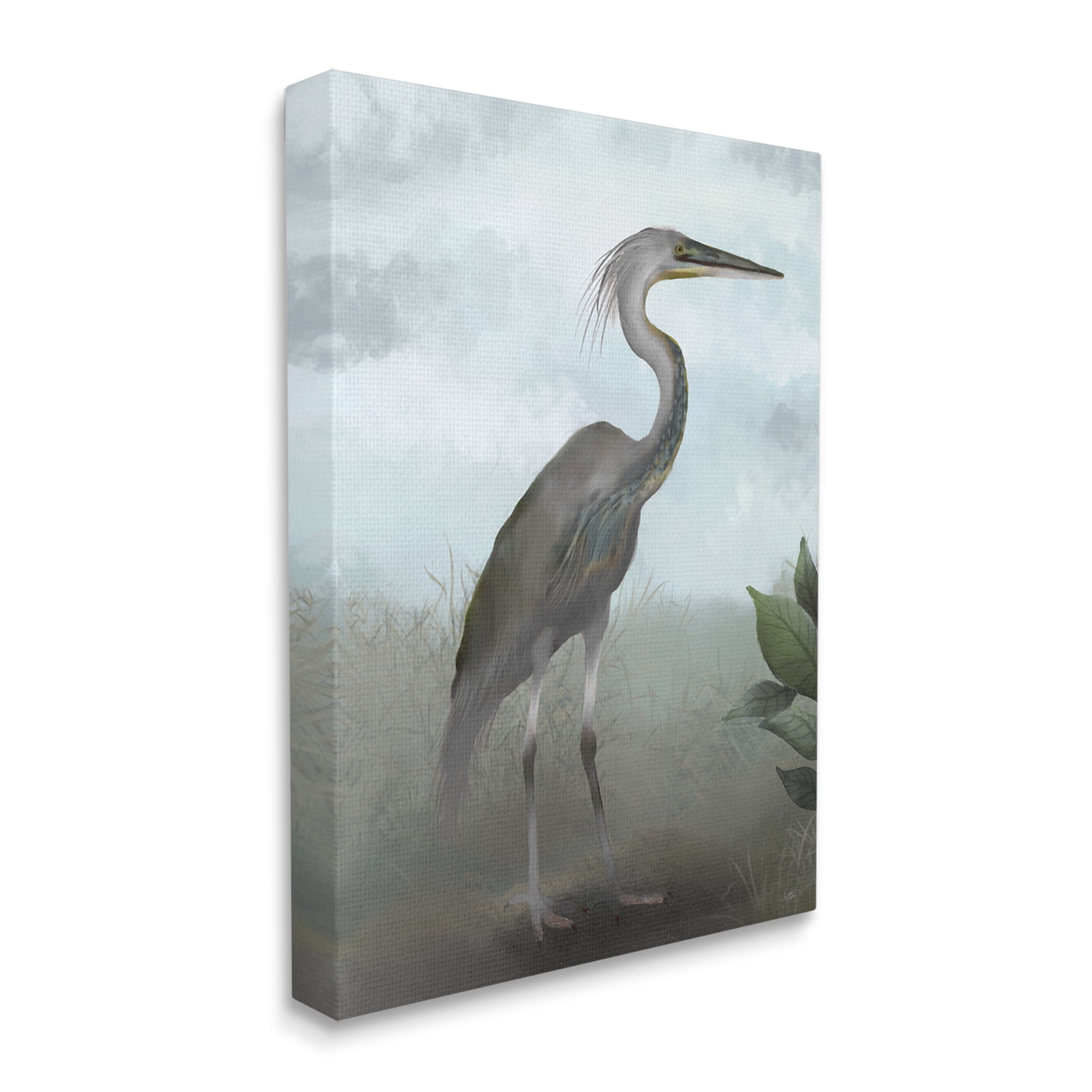 Stupell Industries Heron in Nature Study Animals & Insects Painting Gallery Wrapped Canvas Art Print Wall Art, 30 x 40