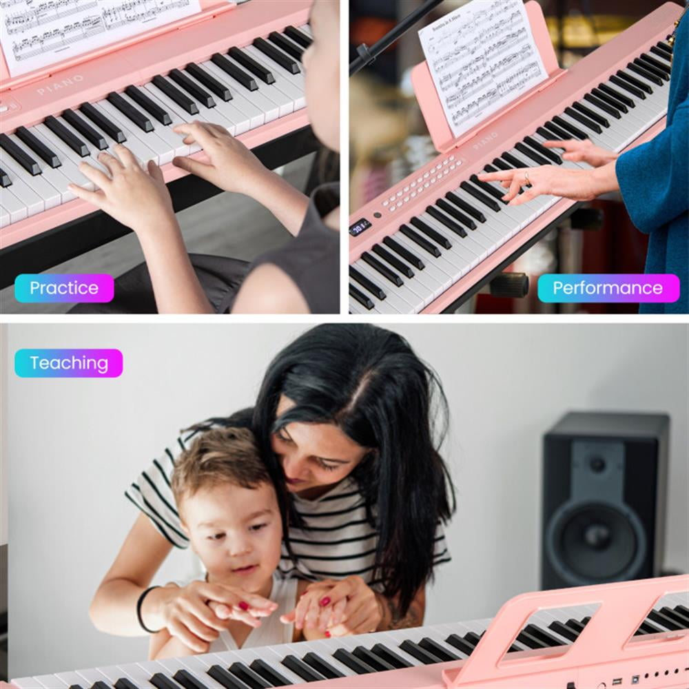 GVN Piano,88 Key Foldable Electric Keyboard Piano with Wireless MIDI and Dual Speakers-Pink
