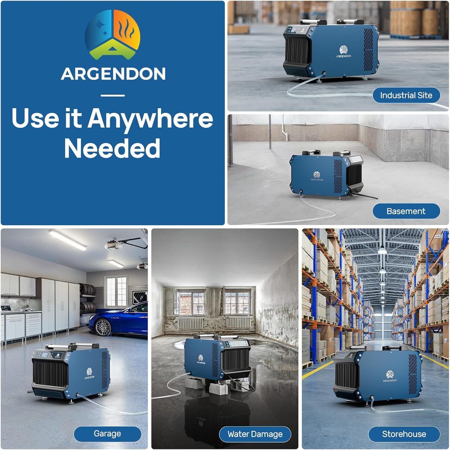 ARGENDON 180 Pints Crawlspace Dehumidifiers with Pump and Drain Hose,Commercial Dehumidifier for Basement, Industrial Large Spaces, Basement, Job Sites, cETL, Up to 2,300 sq. ft.5-Year Limited Warran