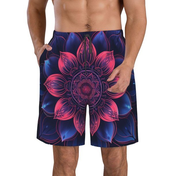 Fotbe Bohemian Vintage Pattern Trajes de Baño Estampados para Hombre, Shorts de Verano de Secado Rápido, Ropa de Playa, Bañadores-X-Large